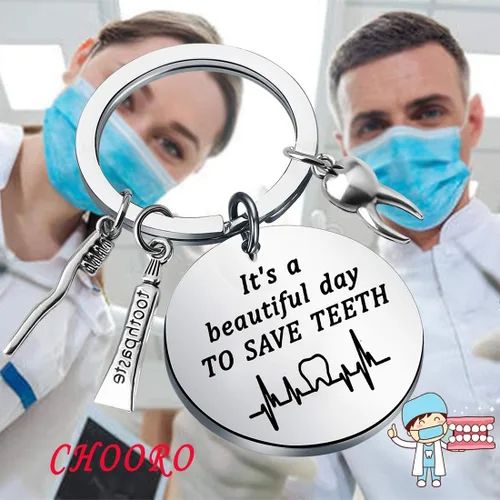 Vista 5 de CHOORO Llavero dental con texto en inglés It's a Beautiful Day to Save Teeth