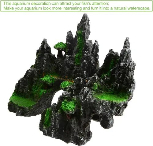Vista 4 de Saim Decoraciones grandes de roca de acuario, adorno de montaña, puente de cueva de peces, modelo de paisaje acuático para peces dorados, escondite