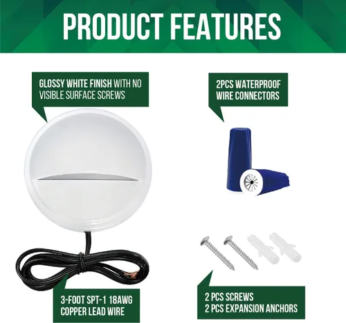 Vista 5 de GKOLED Luz LED de bajo voltaje, luces de barandilla de escalera con chips LED integrados de 2 W, aluminio fundido a presión de 12 V CA/CC con Blanco