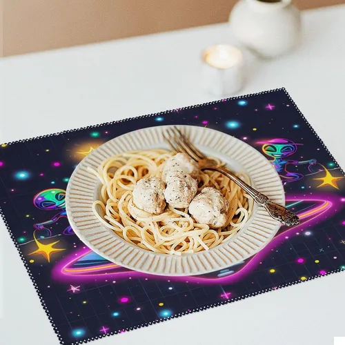 Vista 6 de Spaceship Alienes Rave - Juego de 6 manteles individuales resistentes lavables para decoración de mesa de cena y fiesta