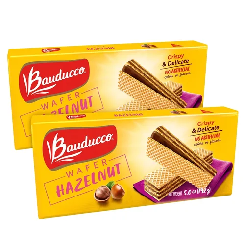 Vista 4 de Bauducco Galletas de oblea, chocolate y avellana, porción individual, 14.1 onzas (paquete de 10), obleas crujientes envueltas individualmente