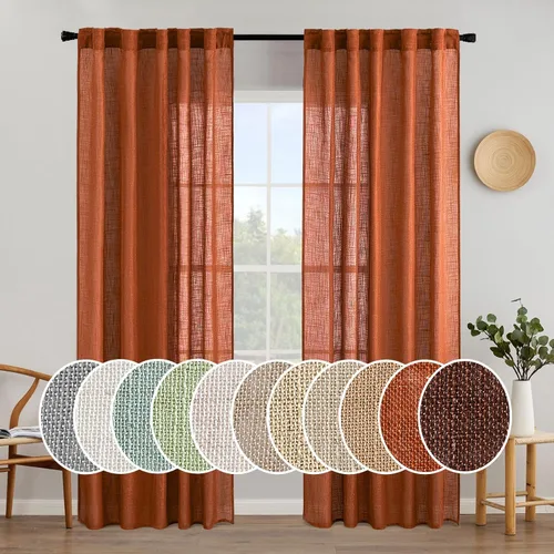 Vista 92 de MIULEE - Cortinas semitraslúcidas suaves y gruesas con textura de lino para cocina y ventana de baño, con trabilla trasera y bolsillo para Blanco