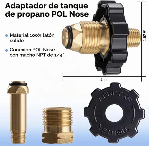 Vista 2 de Nariz suave POL Propano Gas montaje con 1/4" NPT macho LP tanque Atapter 100% latón macizo