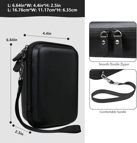 Vista 3 de Funda de transporte compatible con cámara instantánea Fujifilm Instax Mini EVO, bolsa de viaje con bolsillo de malla para fotos, cables USB Negro