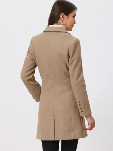 Vista 4 de Allegra K Abrigos de invierno largos con solapa y un solo pecho para mujer