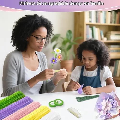 Vista 5 de 400 Pcs Pipe Cleaners Craft for Flowers, 5 Colored Pipe Cleaner Flower Kit Rosa Purpl