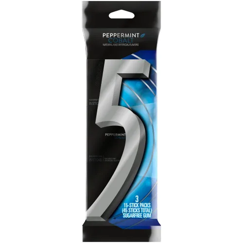 Vista 4 de 5 GUM Goma de mascar de menta y cobalto sin azúcar, refrescante para el regreso a clases, vigorizante, sabor a menta, cinco chicles, paquete de 15