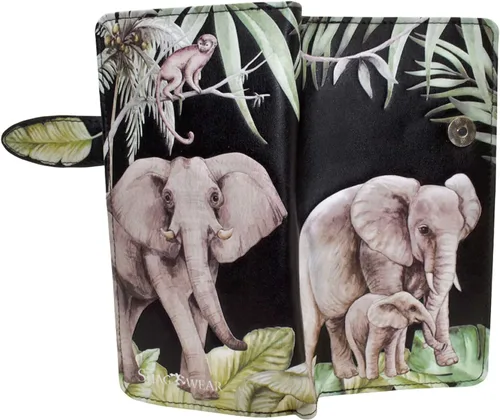 Vista 3 de Shag Wear Elephant Jungle - Cartera grande de animales para mujeres y adolescentes, piel sintética vegana de 7 pulgadas, color negro, Negro