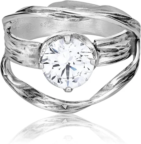Vista 3 de JEAN RACHEL JEWELRY Anillo de Plata de Ley 925 - Diseño Vintage con Circunita Cúbica Montada en Garras - Joyería Hipoalergénica, Sin Plomo y Sin