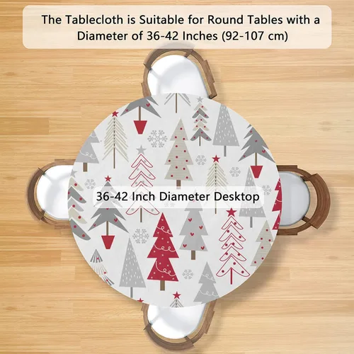 Vista 2 de Mantel redondo ajustable para árbol de Navidad de 36 a 42 pulgadas, diseño de copos de nieve, impermeable, lavable, con bordes elásticos, decoración