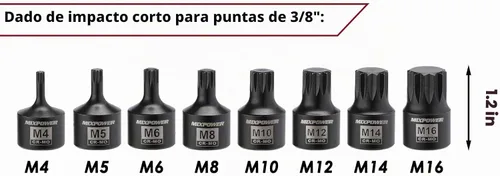 Vista 9 de MIXPOWER Juego de llaves de impacto Drive Master de 3/8 pulgadas, construcción sólida de una pieza, acero cromado y molibdeno, juego de 84 piezas