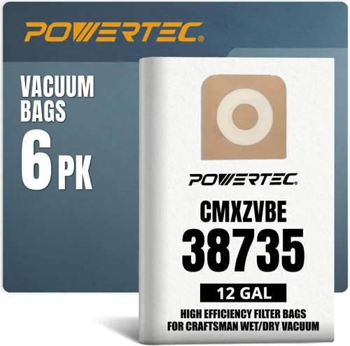 Vista 11 de POWERTEC 38735 Shop Vac Bags for Craftsman - Bolsas para aspiradora en húmedo y seco de 12 galones, 12 galones (12 galones). Compra bolsas de vacío
