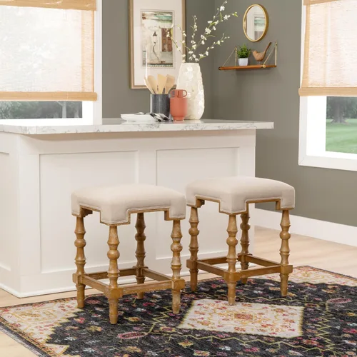 Vista 5 de Linon Home Decor Banks - Taburete de mostrador sin respaldo de lino neutro y marrón