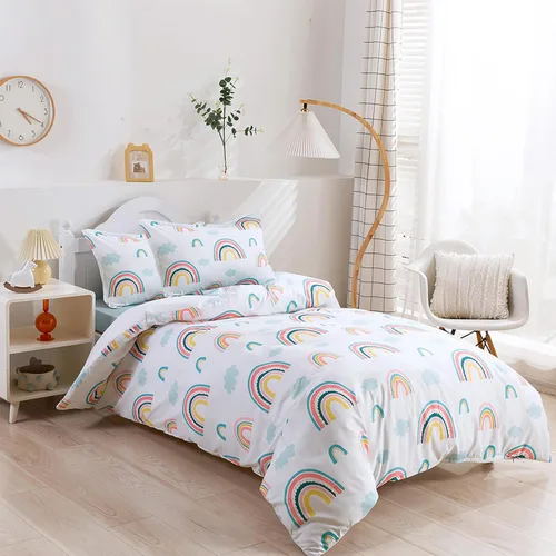 Vista 2 de Juego de funda de edredón para niños, tamaño completo, funda de edredón de microfibra de nube arcoíris de 3 piezas con fundas de almohada con cierre