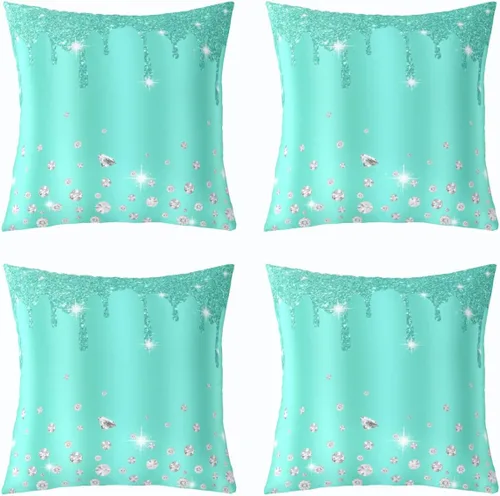 Vista 3 de Feelyou Juego de 4 fundas de almohada con diamantes para decoración del hogar, sala de estar, funda de cojín decorativa reversible con diamantes