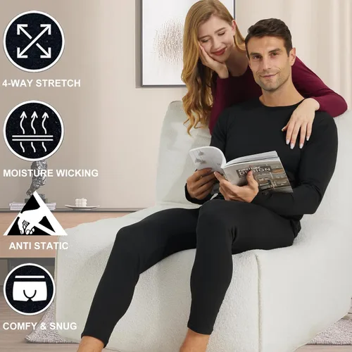 Vista 5 de LNFINTDO Ropa interior térmica para hombre, pantalones largos con forro polar, ropa interior larga cálida para invierno, capa base, pantalones