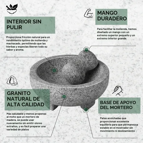 Vista 3 de Flexzion Juego de mortero y mortero de granito – Molcajete de piedra