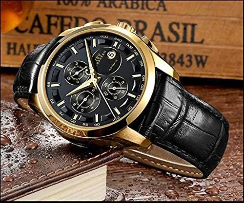 Vista 3 de Swiss Brands - Reloj automático de acero inoxidable con correa de piel auténtica marrón para hombre
