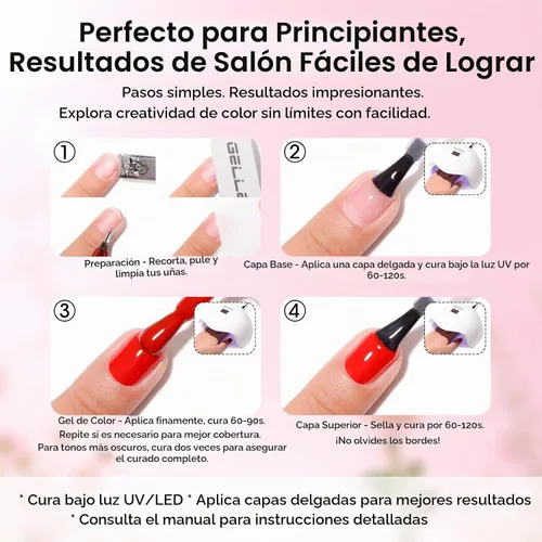 Vista 9 de GELLEN Juego de 24 esmaltes de uñas de gel, kit de esmalte de gel pastel Set 20+4 colección Blooming Pastel