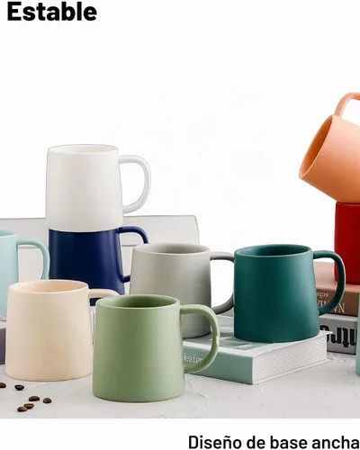 Vista 4 de T-WARE Tazas de café de 16 onzas, juego de 4 tazas de café beige mate, tazas de café de cerámica de color sólido