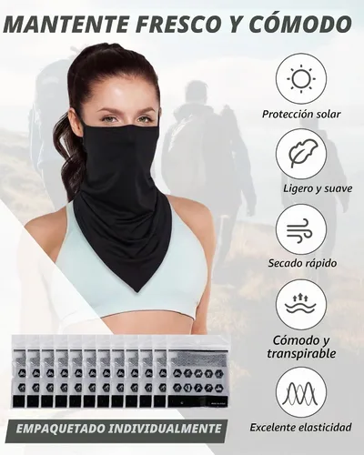 Vista 4 de JaGely Paquete de 12 polainas para el cuello, bufanda, máscara elástica con cinta elástica para las orejas, diadema absorbente para mujeres y Negro