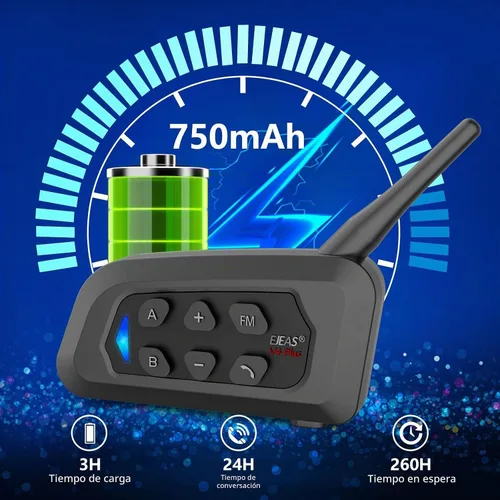 Vista 6 de EJEAS V4 Plus Sistema de Comunicación de Casco, Auriculares Bluetooth V5.1 para Motocicleta 1500m con Intercomunicador de Casco, Reducción
