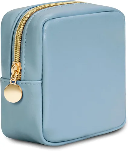 Vista 15 de Wandering Nature Pequeña bolsa de maquillaje para bolso, bolsa de cosméticos con cremallera para mujer, bolsa de viaje de cuero vegano ecológico