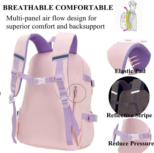 Vista 5 de SUNNY SHOP School Backpacks for Girls Waterproof Backpack Kawaii Cute Kids Backpack Elementary School Bookbag Pink