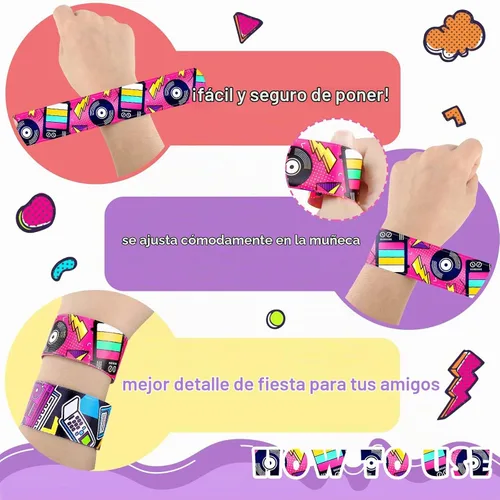 Vista 5 de Sinmoe 86 pulseras de los años 80 y 90 con calcomanías retro