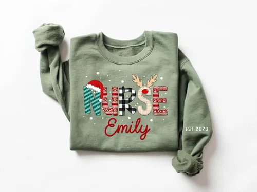 Vista 2 de Camisas personalizadas para enfermera, sudaderas de enfermera, sudadera de enfermera de Navidad, sudaderas de enfermera para mujer