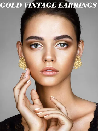 Vista 2 de 6 pares de aretes dorados para mujeres y niñas, aretes geométricos grandes dorados tejidos trenzados de hoja de ginkgo para regalos de joyería
