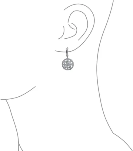 Vista 3 de Aretes colgantes de estilo vintage para novia, brújula redonda, circonita cúbica, circonita cúbica, latón chapado en plata, Gema Metal, Circonia