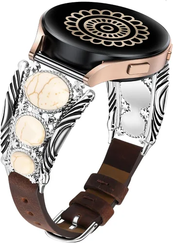 Vista 7 de Correa de cuero Minyee compatible con Samsung Galaxy Watch 7/6/5/4/FE/Active 2 de 40mm 44mm/Watch 6 Classic de 43mm 47mm/Watch 5 Pro de 45mm