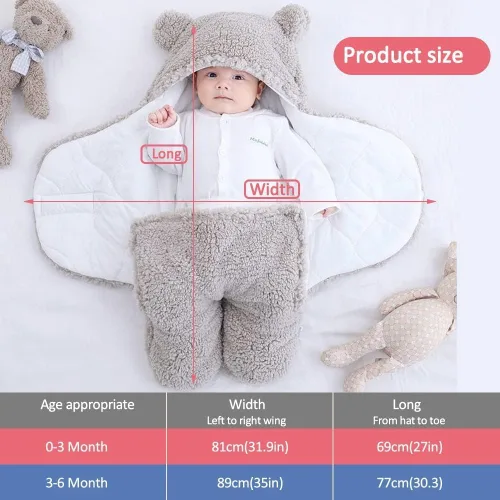 Vista 3 de Manta para bebé recién nacido, manta con capucha para bebé, saco de dormir, para niños de 0 a 3 o 3 a 6 meses