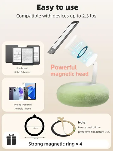 Vista 4 de VOLTIFYMAX Soporte magnético para Kindle con girador de páginas, acogedor soporte para Kindle para leer, soporte de teléfono ajustable de 360°