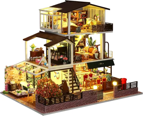 Vista 8 de Spilay Kit de casa en miniatura para adultos, kit de construcción de casa Fuchun Complejo turístico