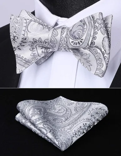 Vista 112 de HISDERN Pajaritas para hombre, corbatín de cachemira para hombre, corbata de lazo y bolsillo cuadrado, juego formal de esmoquin para boda
