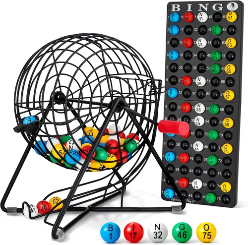 Vista 11 de MR CHIPS Juego de bingo profesional de 11 pulgadas de alto con jaula de acero, bolas eternas de 7/8 pulgadas, tablero maestro para bolas, color 3