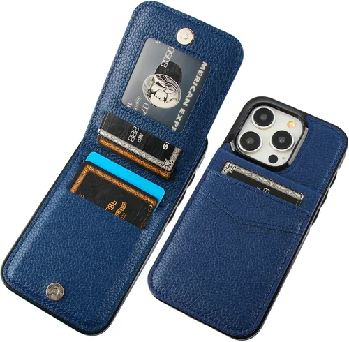 Vista 11 de KIHUWEY Compatible con iPhone 15 Pro Funda Cartera con Soporte para Tarjetas de Crédito, Tapa de Cuero Premium con Cierre Magnético y Soporte, Funda