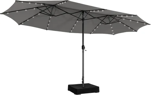 Vista 12 de Giantex Paraguas grande para exteriores de doble cara, 48 luces solares, panel solar de carga automática, sombrilla de patio extragrande con base