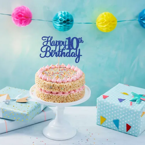 Vista 6 de Gyufise 1 decoración para pastel de cumpleaños número 10 con purpurina azul para tarta de 10 años de edad, decoraciones fabulosas para tartas
