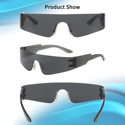 Vista 9 de Dollger Paquete de 2 lentes de sol envolventes futuristas para mujeres y hombres, moda Y2K Biker Rider Visor Shield para deportes al aire libre