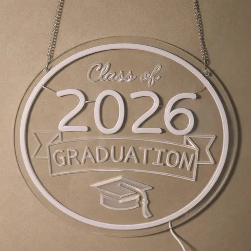 Vista 9 de Class of 2026 - Letrero de neón con texto en inglés "Congrats Grad" LED regulable USB Felicidades Graduación Cap Light Decoración de pared para sala