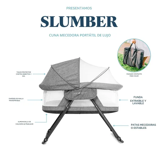 Vista 3 de Baby Delight Go with Me Slumber - Cuna mecedora de lujo, cuna portátil para bebé, toldo extraíble, tweed carbón
