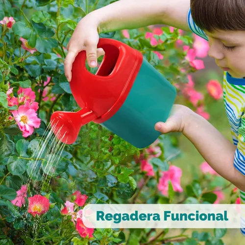Vista 2 de CUTE STONE - Juego de herramientas de jardinería para niños, juguetes de jardín con carretilla, regadera, guantes de jardinería, rastrillo manual