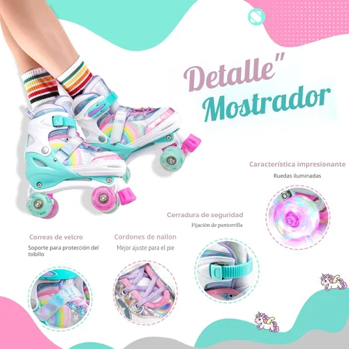 Vista 3 de SULIFEEL Rainbow Unicorn - Patines ajustables de 4 tamaños para niñas y niños de 3-5, 5-8, 6-12 años, patines para interiores y exteriores