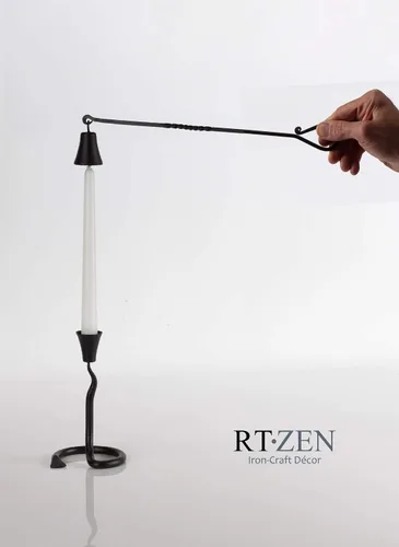 Vista 6 de RTZEN Campana de velas antigua - Apagador de velas decorativo artesanal de hierro forjado rústico con mango largo - Único accesorio de decoración