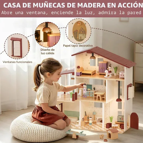 Vista 5 de Lehoo Castle Casa de muñecas de madera para niñas, casa de muñecas con 5