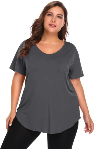 Vista 2 de BELAROI - Camisa extra grande para mujer, con cuello en V, suelta tipo túnica con bolsillo.
