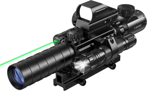 Vista 9 de MidTen 3-9x32 Combo de mira con ópticas iluminadas duales y retícula holográfica con punto rojo/verde & mira láser IIIA/2MW, mira telemétrica